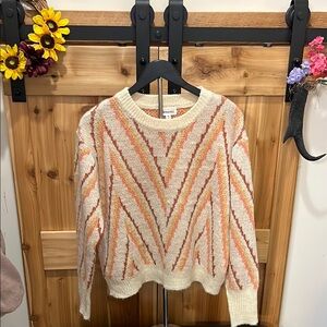 &merci Cozy Chevron Knit Sweater in Cream and Orange - See description